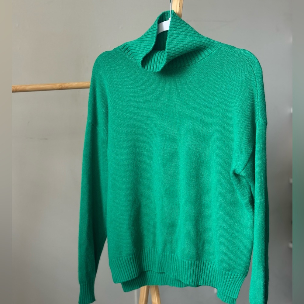 J. McLaughlin Clara Long Sleeve Cashmere Turtleneck Sweater Emerald Green Medium